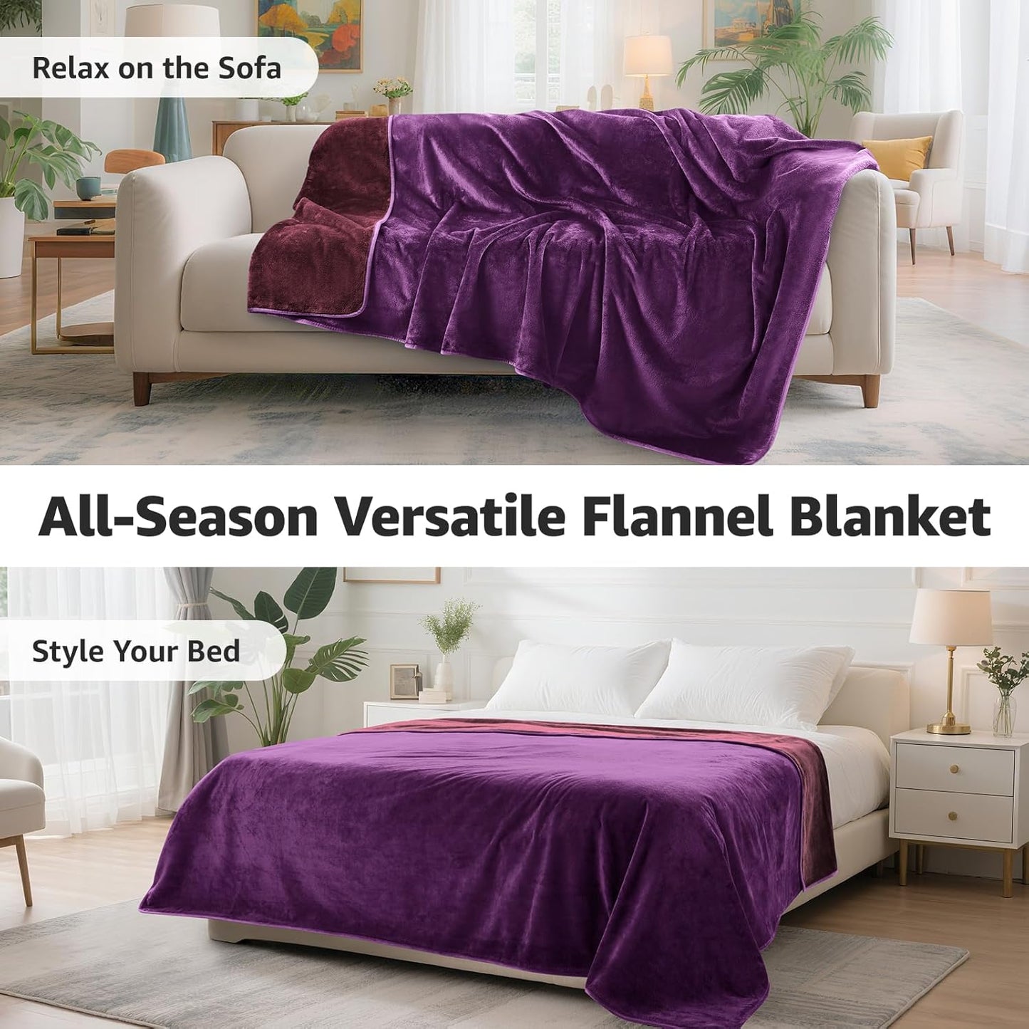 LOOBANI Waterproof Blanket for Bed: Reversible Soft Flannel Twin Bed Blanket 60" x 80", Leakproof Throw Spill-Proof Dog Pet Blanket for Couch Cover, Movie Time, Camping, Travel, Grey