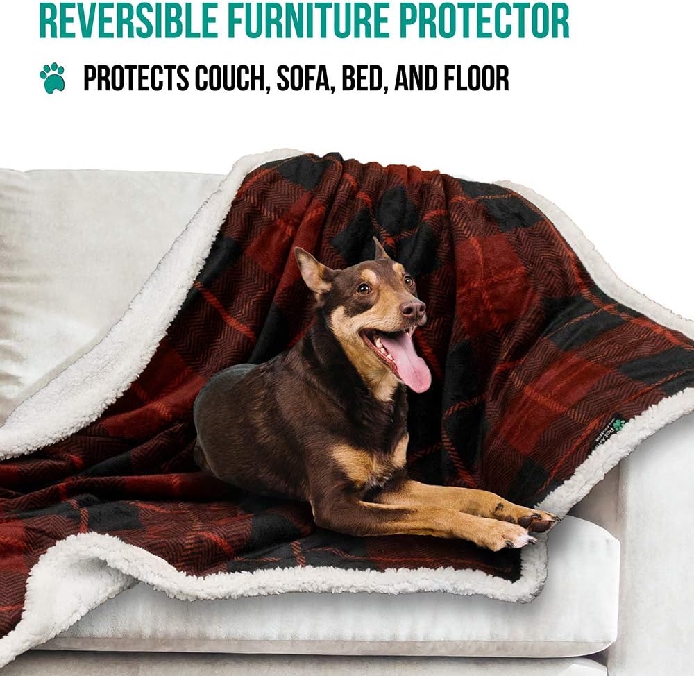 PetAmi Dog Blanket for Medium Large Dogs, Pet Bed Blanket Cat Puppy Kitten, Fleece Furniture Couch Cover Protector Sofa Car, Soft Sherpa Dog Throw Plush Reversible Washable, 40x60 Plaid Dark Gray