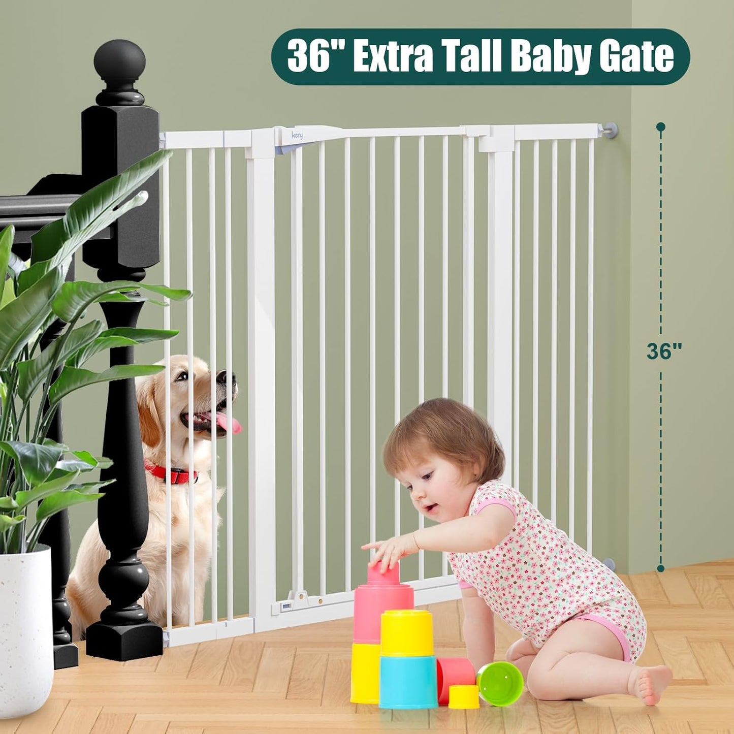 keny 29.7"-46" Baby Gate for Stairs, Auto Close Dog Gates for Doorways, Pressured Mounted No Drilling Pet Gate Extra Wide, One-Hand Opening Dual Lock Stair Gate, Indoor Kids Necessities, Black