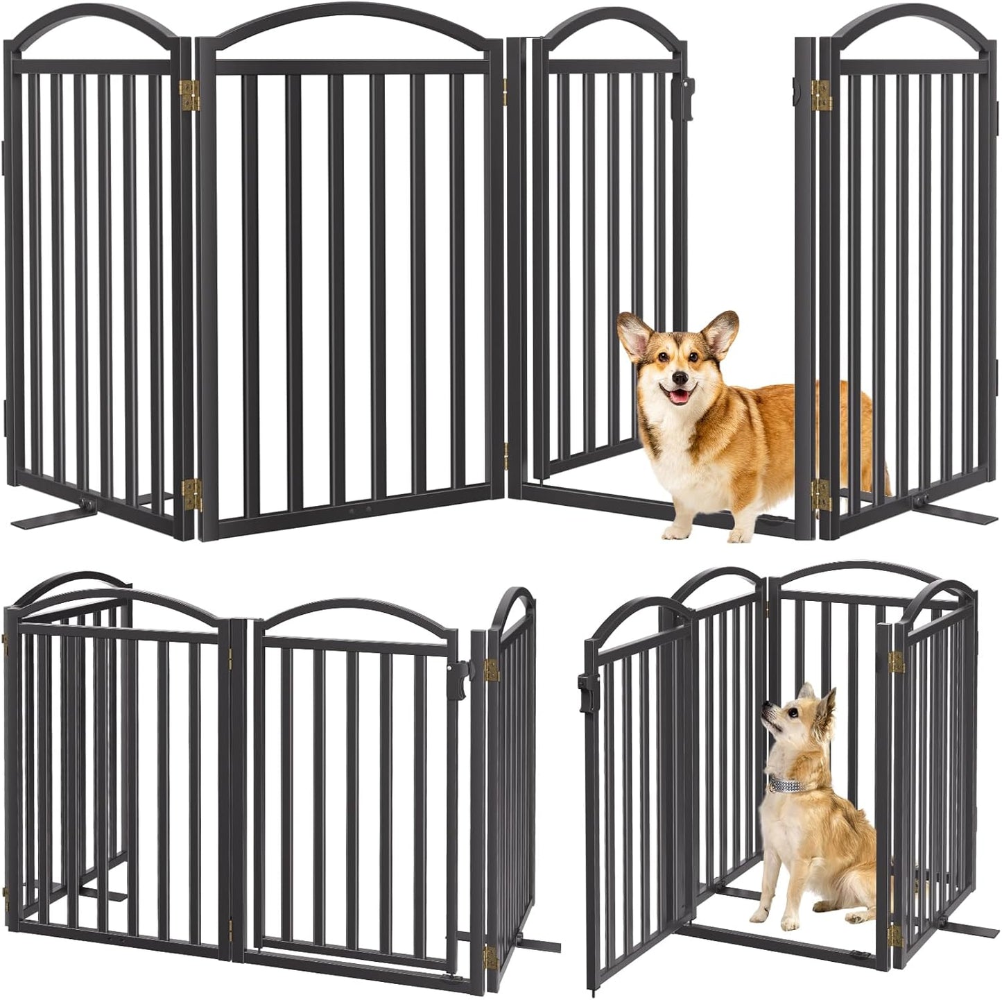 Malier Metal Freestanding Dog Gate, 32'' Height Outdoor Indoor Dog Fences, Extra Wide Foldable Puppy Gate for Stairs (Black, 【2 Panels】 40''W × 32''H)
