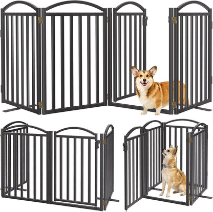 Malier Metal Freestanding Dog Gate, 32'' Height Outdoor Indoor Dog Fences, Extra Wide Foldable Puppy Gate for Stairs (Black, 【2 Panels】 40''W × 32''H)
