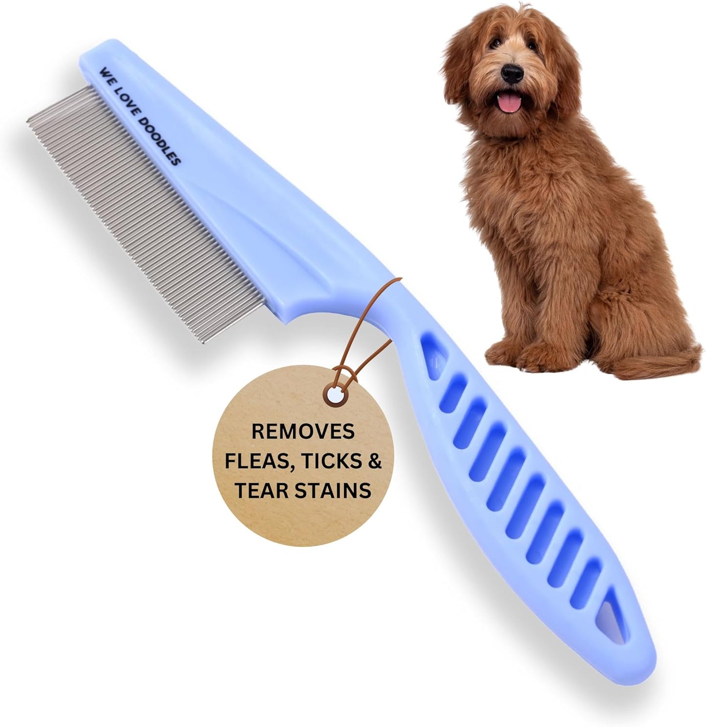 Dog Face Comb, Flea Comb for Dogs, Fine Tooth Tearstain Remover, Removes Crust and Mucus, Face Brush for Poodles & Other Breeds, Grooming Comb for Pets, Large + Small [We Love Doodles]