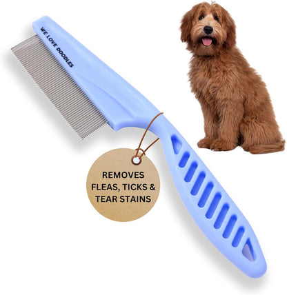 Dog Face Comb, Flea Comb for Dogs, Fine Tooth Tearstain Remover, Removes Crust and Mucus, Face Brush for Poodles & Other Breeds, Grooming Comb for Pets, Large + Small [We Love Doodles]