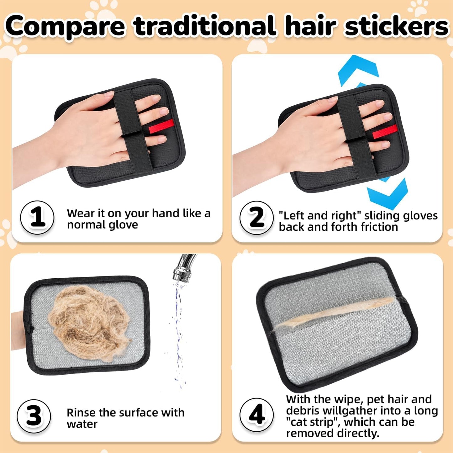 Pet Hair Remover, electrostatic pet Hair Removal Gloves, cat and Dog pet Hair Removal Tools, Suitable for Bed Sheets, Blankets, Clothes, Sofas, Multi-Functional Beauty Gloves -1 piece