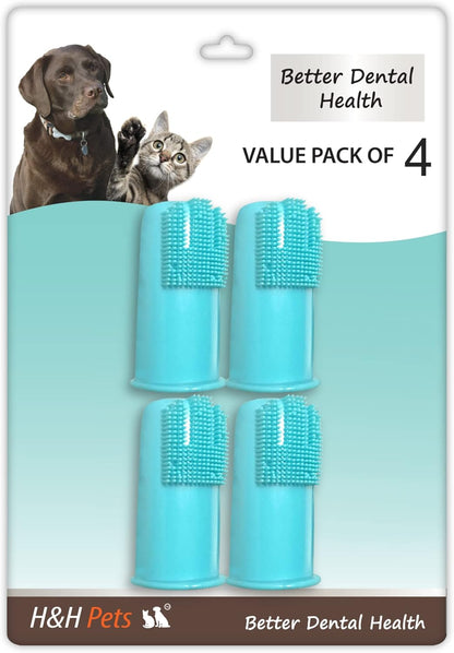H&H Pets Dog Finger Toothbrushes - Professional Pet Finger Dental Brush Set for Dogs Puppies Cats, Soft Bristles, Size Small 4 Count-Silicon