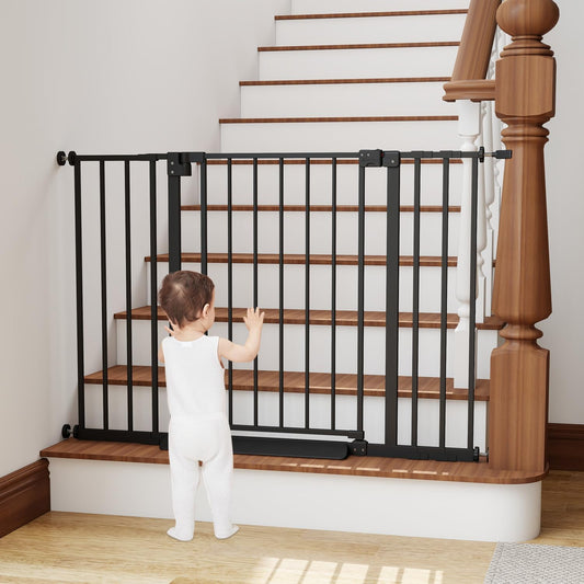 Miumoon 29.7-46" Baby Gate for Stairs with Banister Adapter Y-Spindle Rods, 30.5" Tall, Easy-Install Pressure Mounted Baby Gate for Doorways, Auto-Close Dog Gate Indoor for Child and Pets