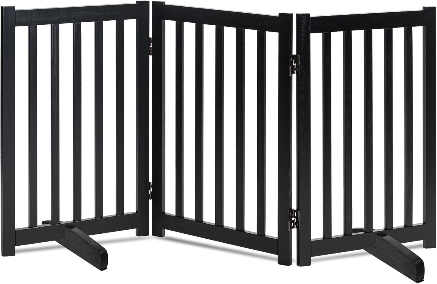 LZRS 2-Panel Wooden Free Standing Foldable Dog Gate Indoor – Solid Hardwood 24" High, Step-Over Safety Pet Gate for Doorways, Stairs & Small Spaces - Indoor Use, White