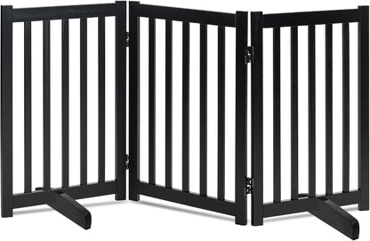 LZRS 2-Panel Wooden Free Standing Foldable Dog Gate Indoor – Solid Hardwood 24" High, Step-Over Safety Pet Gate for Doorways, Stairs & Small Spaces - Indoor Use, White