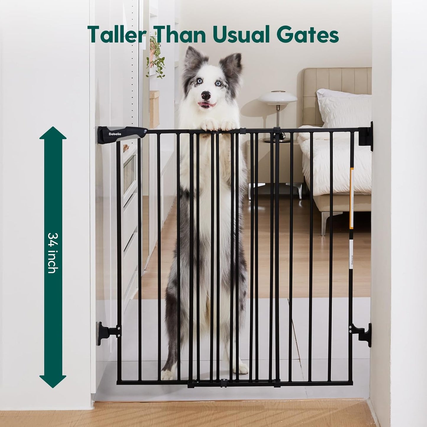 Babelio Baby Gate for Stairs, Kitchen & Doorways, 26-43" W 28" H No Bottom Bar| Easy Installation| One-Handed Operation| Auto-Close| Hardware Mount (Drill Needed) Safety Dog/Pet Gate Indoor (White)