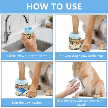 Dog Paw Cleaner Cups for Dogs Pet Foot Washer Paw Scrubber for Medium Small Dogs Cats Cleaning Cup Cute Yellow Fiesta Guitars Cacti and Ethnic Birds