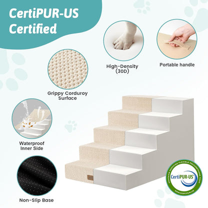 COZY KISS Dog Stairs for Small Dogs, 4 Tier Wider Pet Stairs for Couch and Beds, 17.7" H Non-Slip Dog Steps for Old Cats, Puppy, Small Medium Dogs, 17.7x23.6x17.7 inch, Beige
