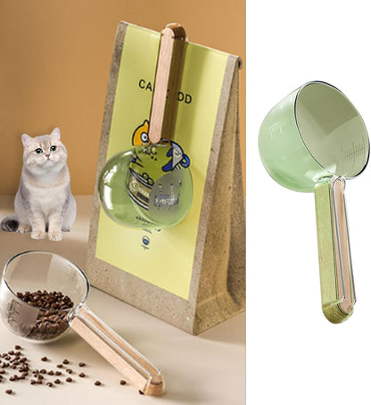 MANON ROSA Pet Food Measuring Scoop with Closure Clip - 3/4 Cup (6 Oz) Feeding Spoon for Dogs, Cats, Rabbits, Dishwasher Safe for Scientific Feeding (Transparent)