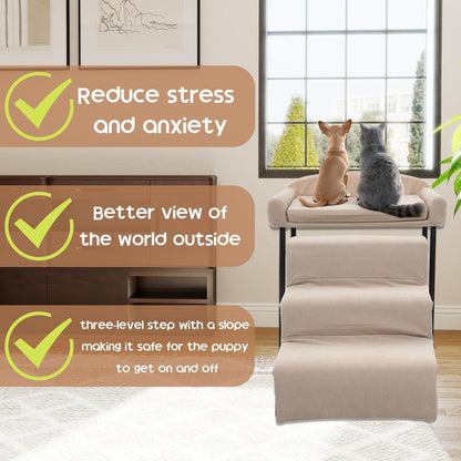 Stairs for Dogs to get on Bed 3-Step Pet Ramp for High Beds Sponge Dog Ramp Non-Slip Washable Cover The Sturdy Iron Frame with Anti-Slip Points Ideal for Small Dogs Cats Senior Pets with Joint Issues