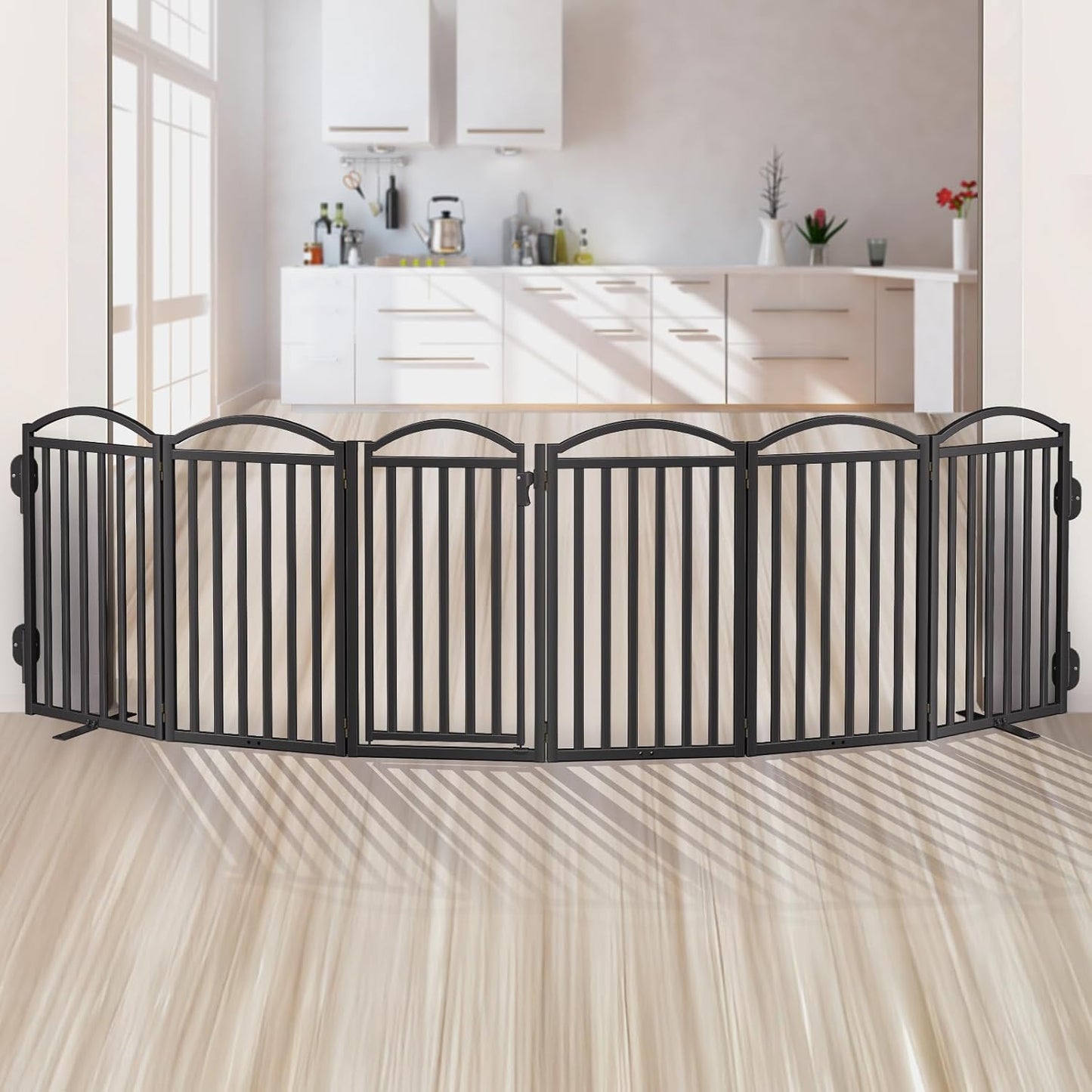 Malier Metal Freestanding Dog Gate, 32'' Height Outdoor Indoor Dog Fences, Extra Wide Foldable Puppy Gate for Stairs (Black, 【2 Panels】 40''W × 32''H)