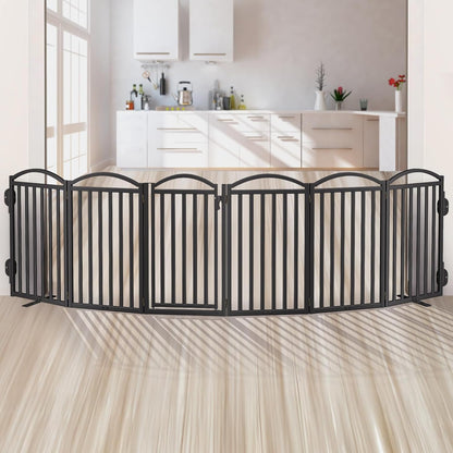 Malier Metal Freestanding Dog Gate, 32'' Height Outdoor Indoor Dog Fences, Extra Wide Foldable Puppy Gate for Stairs (Black, 【2 Panels】 40''W × 32''H)