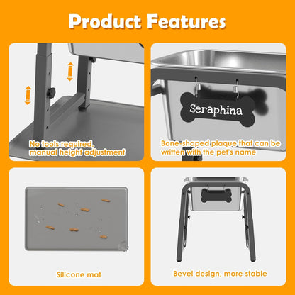 1.2 Gallon Elevated Large Dog Water Bowl with Mat, 4 Height Adjustable 12-17", Raised Dog Water Bowl Stand for Large Breed