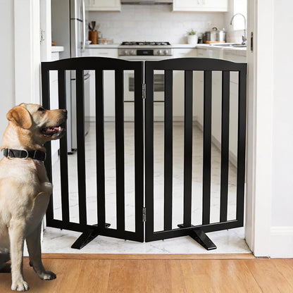 Freestanding Dog Gate Indoor,Doggie Gate Foldable Pet Gates for Doorways,Stairs or Hallways, Wooden Brown Pet Gate for the House, Pet Fence with Support Feet Included,24 "Height-3 Panels