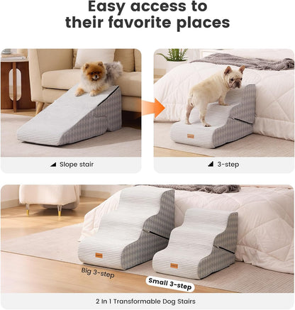 Gardner Pet 4-Step Dog Stairs for Small Dogs 18.5" H, Curved 4-Step Pet Stairs, Dog Steps for High Bed (18-20 in), Couch with Durable Non-Slip Waterproof Fabric Cover and CertiPUR-US Certified Foam