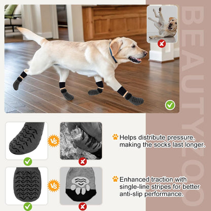 BEAUTYZOO Dog Socks to Prevent Licking Paws -Dog Shoes for Hot Pavement & Hardwood Floors Anti Slip, Traction Control Boots & Paw Protectors with Double Side Grips for Small Medium Large Senior Dogs
