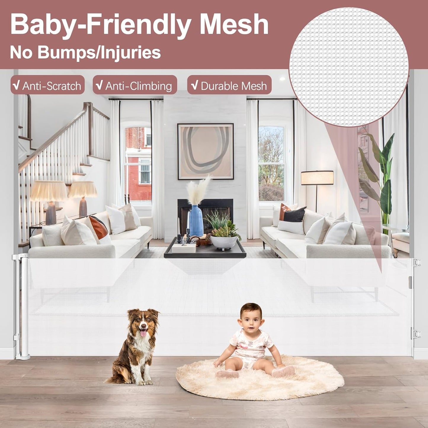 Extra Wide Baby Gate for Large Openings Retractable Baby Gates Indoor Outdoor Extra Long Dog Gate for Doorway Stair Gates for Kids or Pets Extra Large Dog Gate for Stairs