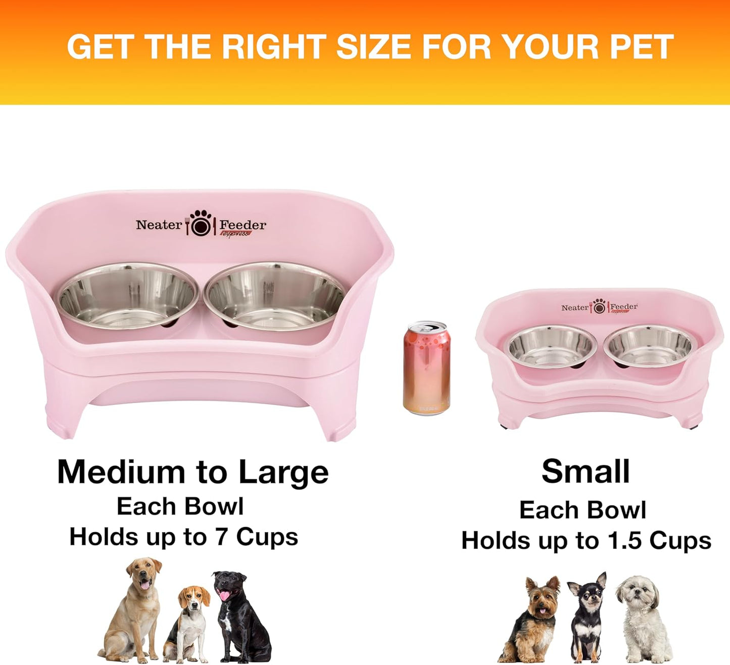 Neater Feeder Express Mess Proof Dog Bowls Elevated for Small Breeds under 15 Lb, Made in USA, No Spill Raised Dog Food Bowl Stand, Stainless Steel Food and Water Bowl Set, Feeding Station, Cappuccino