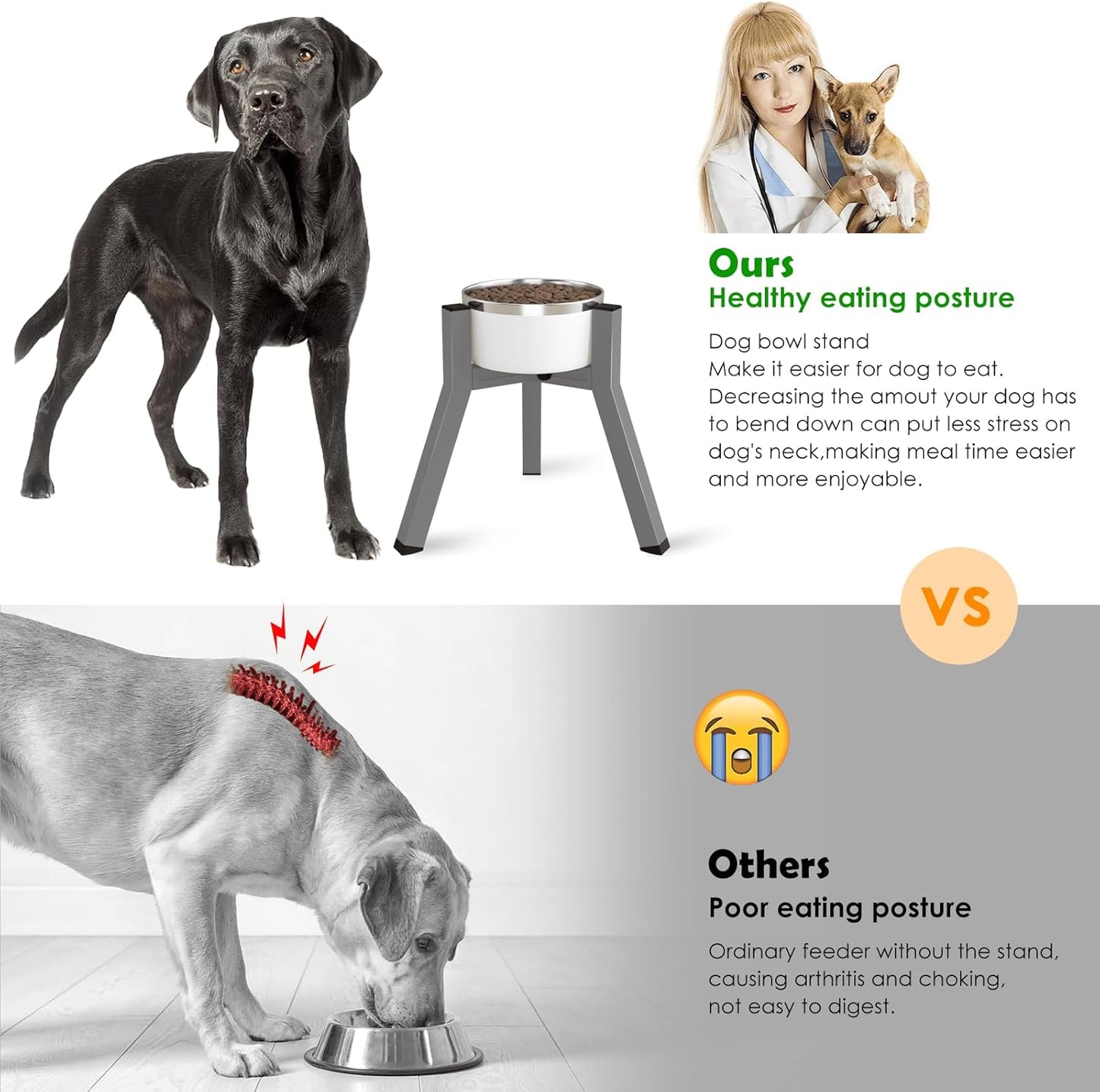 Elevated Dog Bowls for Large and Extra Large Dogs, Adjustable Width Dog Bowl Stand for 7-10.6" Wide Bowls, Food and Water Feeder, 13.7 in Tall Single Holder (Bowl Not Included)