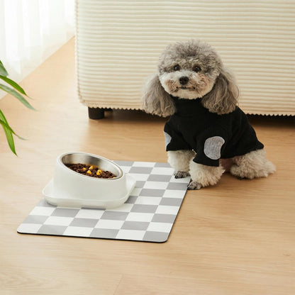 Checkered Dog Feeding Mat, Absorbent Mats for Dog Food and Water Bowl, Dispenser, Retro Aesthetic Khaki Beige Checkerboard Pet Placemat for Dogs, Cats, Puppy Accessories, 12" X 19”