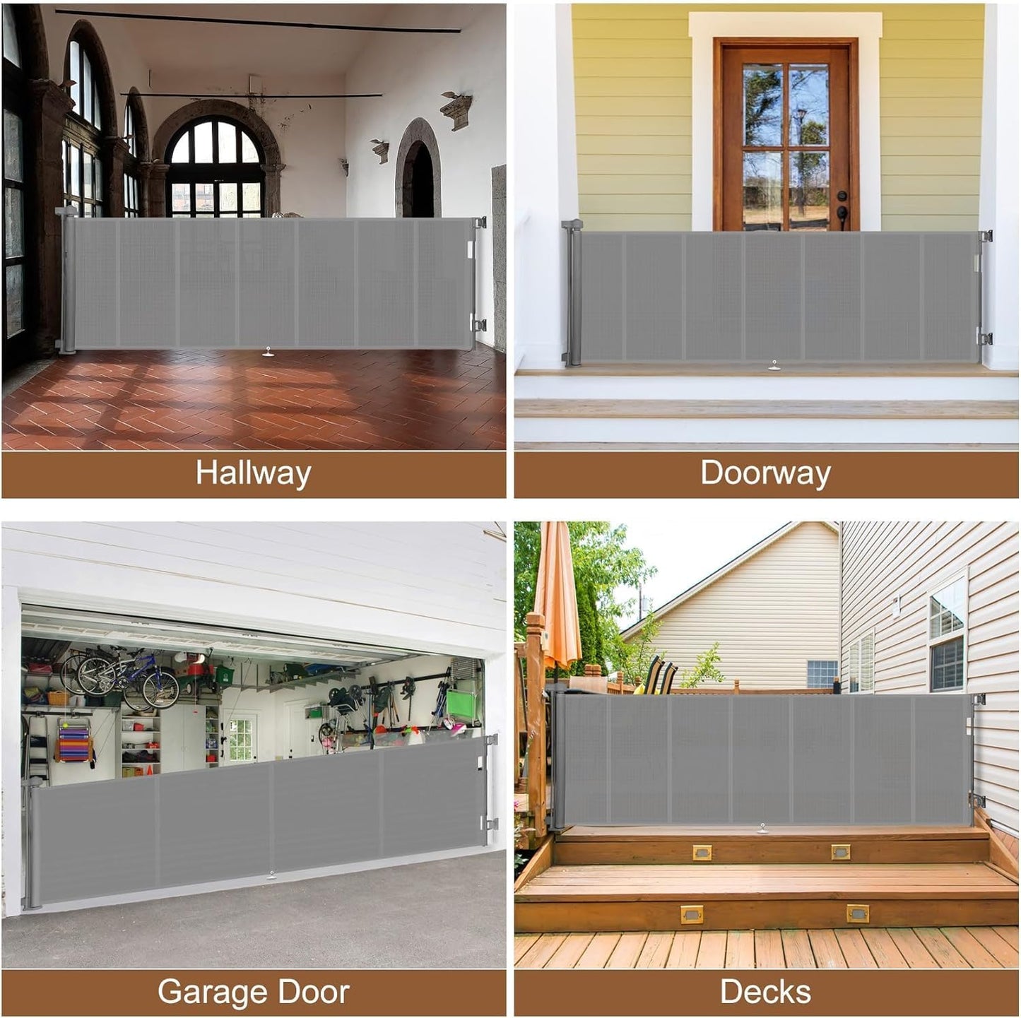 Miumoon 120 inch Retractable Baby Gates 34 inch Tall, Retractable Gate with Reinforced Strip Design to Prevent Crawling Through, 10 FT Extra Wide Retractable Dog Gate for Indoor/Outdoor