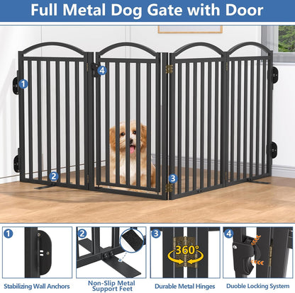 Malier Metal Freestanding Dog Gate, 32'' Height Outdoor Indoor Dog Fences, Extra Wide Foldable Puppy Gate for Stairs (Black, 【2 Panels】 40''W × 32''H)