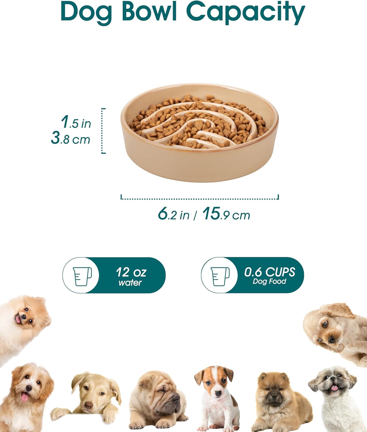 vancasso Slow Feeder Dog Bowl, 1.5 Cup Ceramic Slow Feeding Food Dish for Small and Medium Breed, Puzzle Dog Food Bowl for Fast Eater, Pink