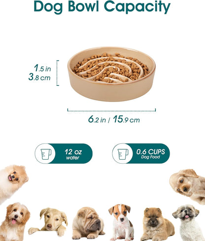 vancasso Slow Feeder Dog Bowl, 1.5 Cup Ceramic Slow Feeding Food Dish for Small and Medium Breed, Puzzle Dog Food Bowl for Fast Eater, Pink