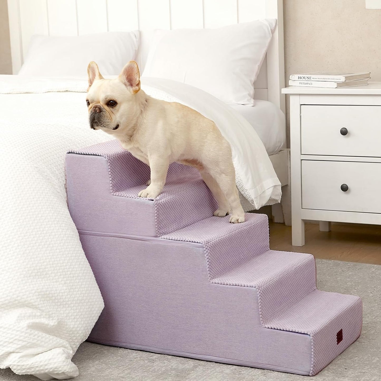EHEYCIGA Dog Stairs for High Bed 22.5" H, 5-Step Dog Steps for Bed, Pet Steps for Small Dogs and Cats, Non-Slip Balanced Pet Ramp Indoor, Grey