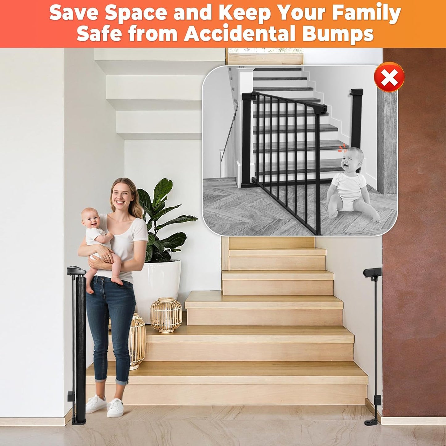 19.7ft Retractable Baby Gates Dog Gate - 236" Extra Wide Expandable Child Safety Gate,37" Tall Toddler Pet Mesh Gate with Reinforced Strips for Doorways,Stairs,Hallways,Outdoor & Indoor Large Openings