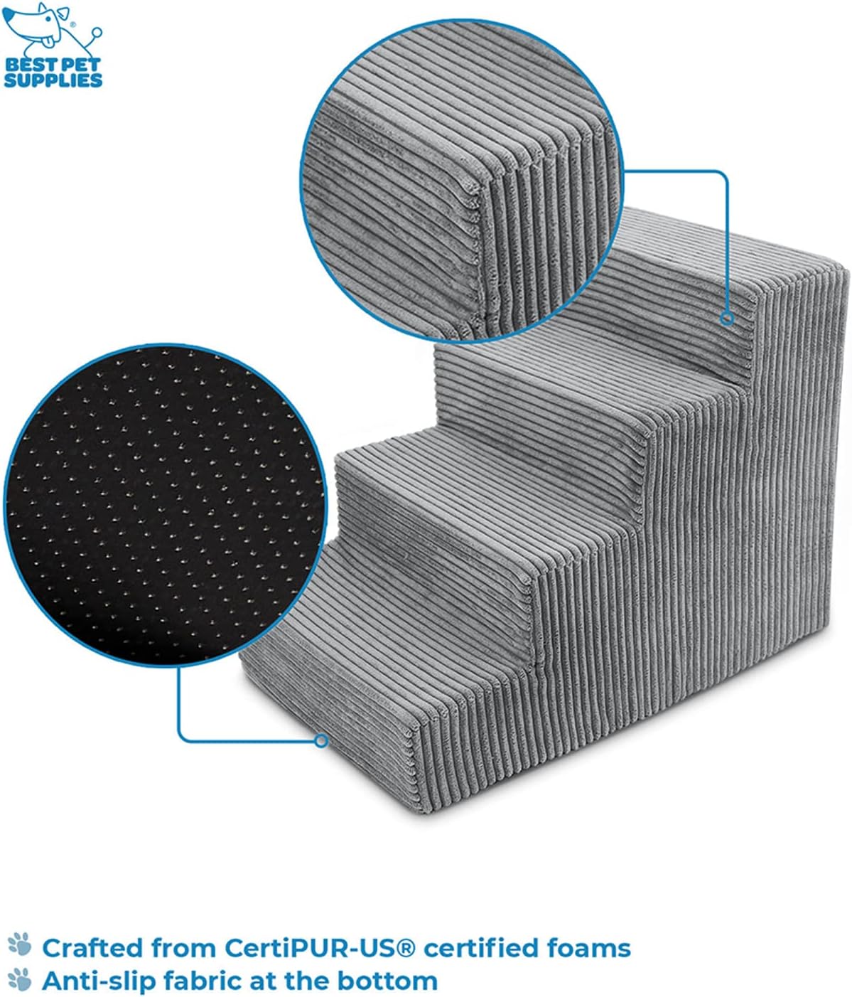 Best Pet Supplies Dog Stairs & Steps - Foam Steps for Small Dogs & Cats, Non-Slip Indoor Balanced Pet Step Support, Dog Ramp, No Assembly, Pale Teal, 3-Step (13.5-inch Height)