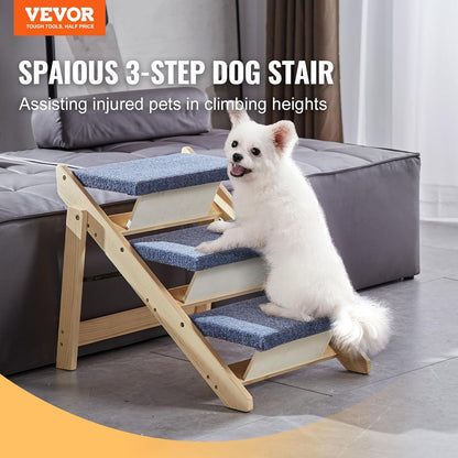 VEVOR Wood Pet Stairs, 2-Step Dog Stairs for Beds, Sofa & Cars, 110lbs Load Capacity, Floded Flat Design, Stable & Sturdy Cat & Dog Step Ladder for Small Medium Large Older Pet Puppy Essentials