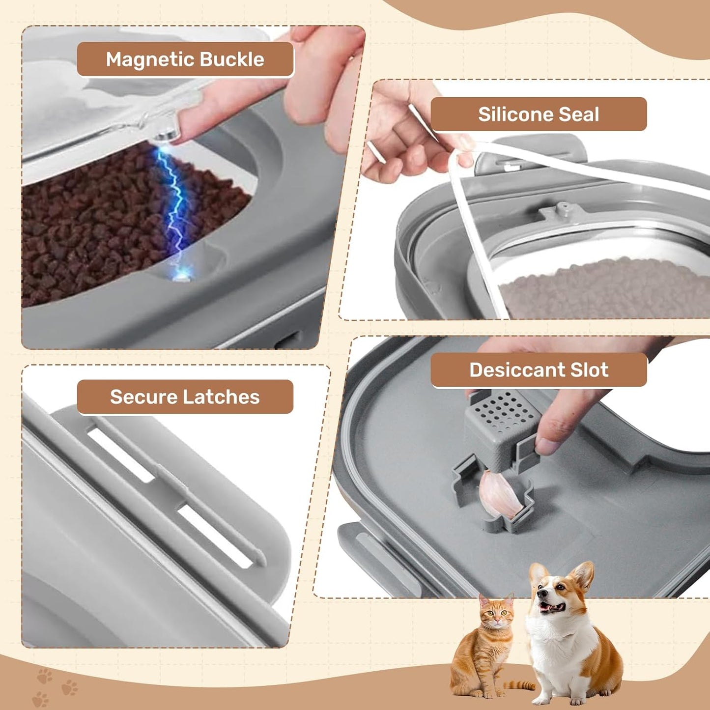 SEWIU 2pack 25 lbs Dog Food Storage Container,Collapsible Dog Food Container with Scoop,Pet/Dog/Cat/Bird Food/Cat litter Storage Containers to Keep Dry,Easy to Move.(Black+white)