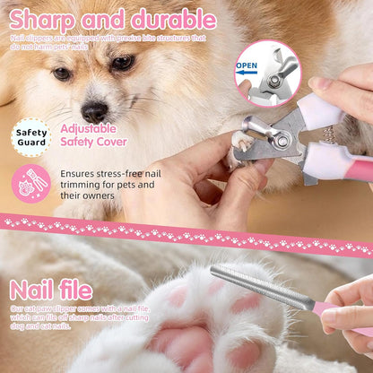 Aglads 8PCS Cat Rabbit Bunny Dog Grooming Kit,Self-Cleaning Brush,Nail Clipper,Grooming Glove,Massage Brush,Flea Comb,Towel&Travel Bag,Complete Grooming Tools for Long&Short Haired Pets(8, blue)