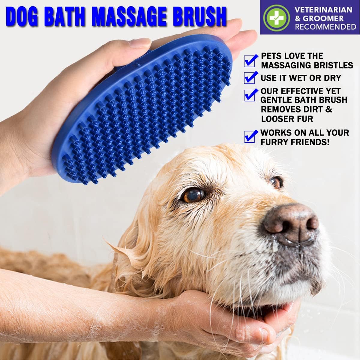 Dog Grooming Brush, Pet Shampoo Bath Brush Shedding Soothing Massage Rubber Comb with Adjustable Ring Handle for Long Short Haired Dogs and Cats 2pcs