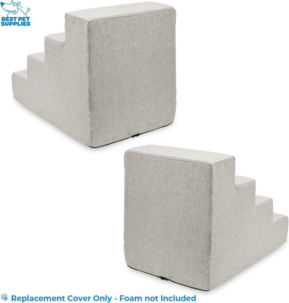 Best Pet Supplies Foam Pet Steps Cover for Small Dogs and Cats, Portable Ramp Stairs for Couch, Sofa, and High Bed Climbing (Cover Only) - Ash Gray Linen, 3-Step (Cover Only)