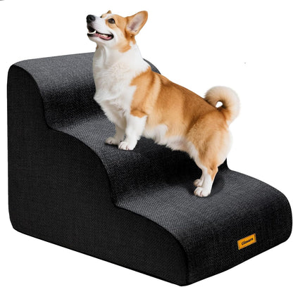 Gimars Upgraded 55CM Long Wide Steps 2 Step Dog Stairs for Small, Medium & Senior Dogs, 30CM High Ramp with 33D High-Density Foam, Linen Cover, Non-Slip Base, Supports 30KG, for Bed & Sofa