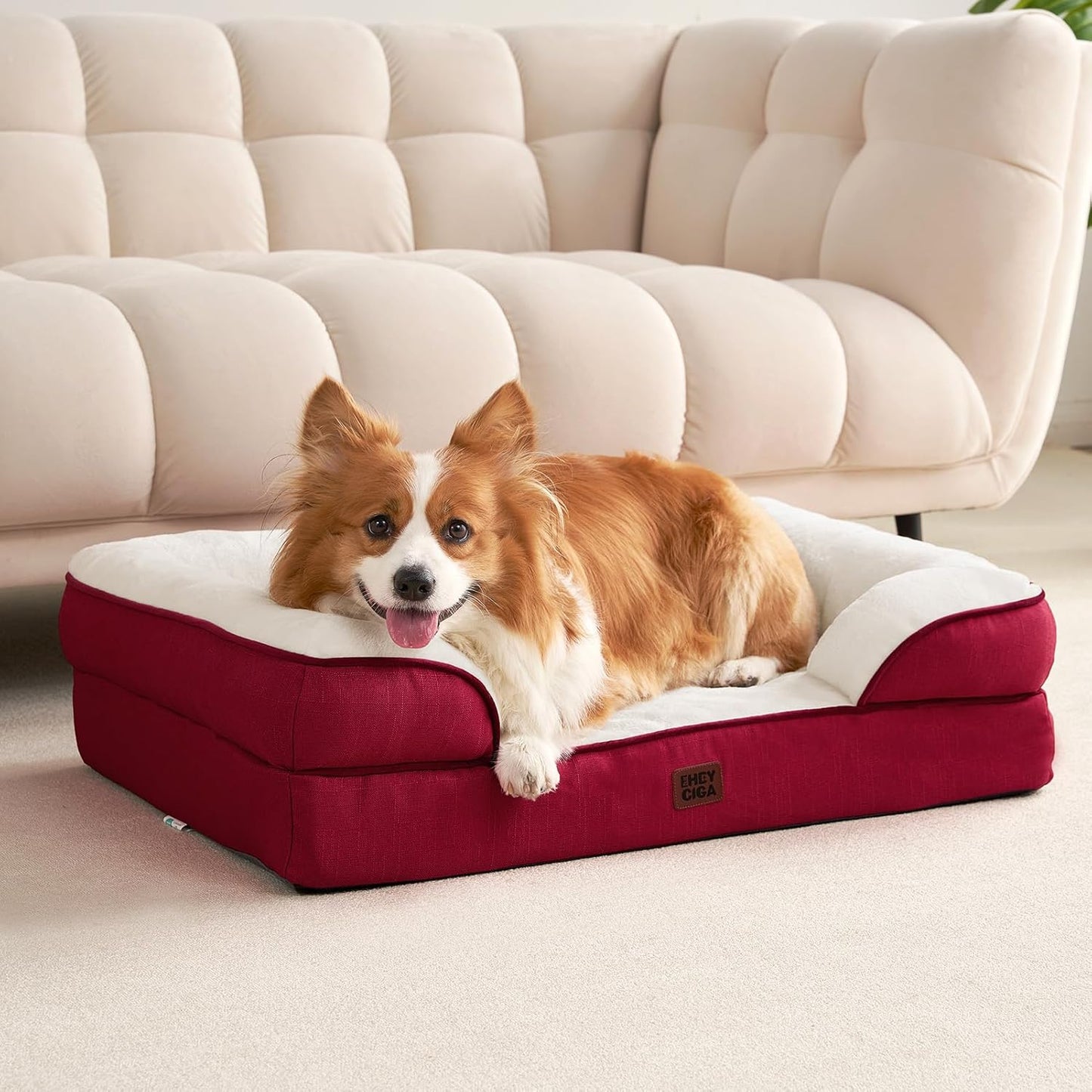 EHEYCIGA Orthopedic Dog Beds for Extra Large Dogs 44x32Inch, Waterproof Memory Foam XL Pet Bed with Sides, Non-Slip and Egg-Crate Foam Big Dog Couch Bed with Washable Removable Cover, Grey