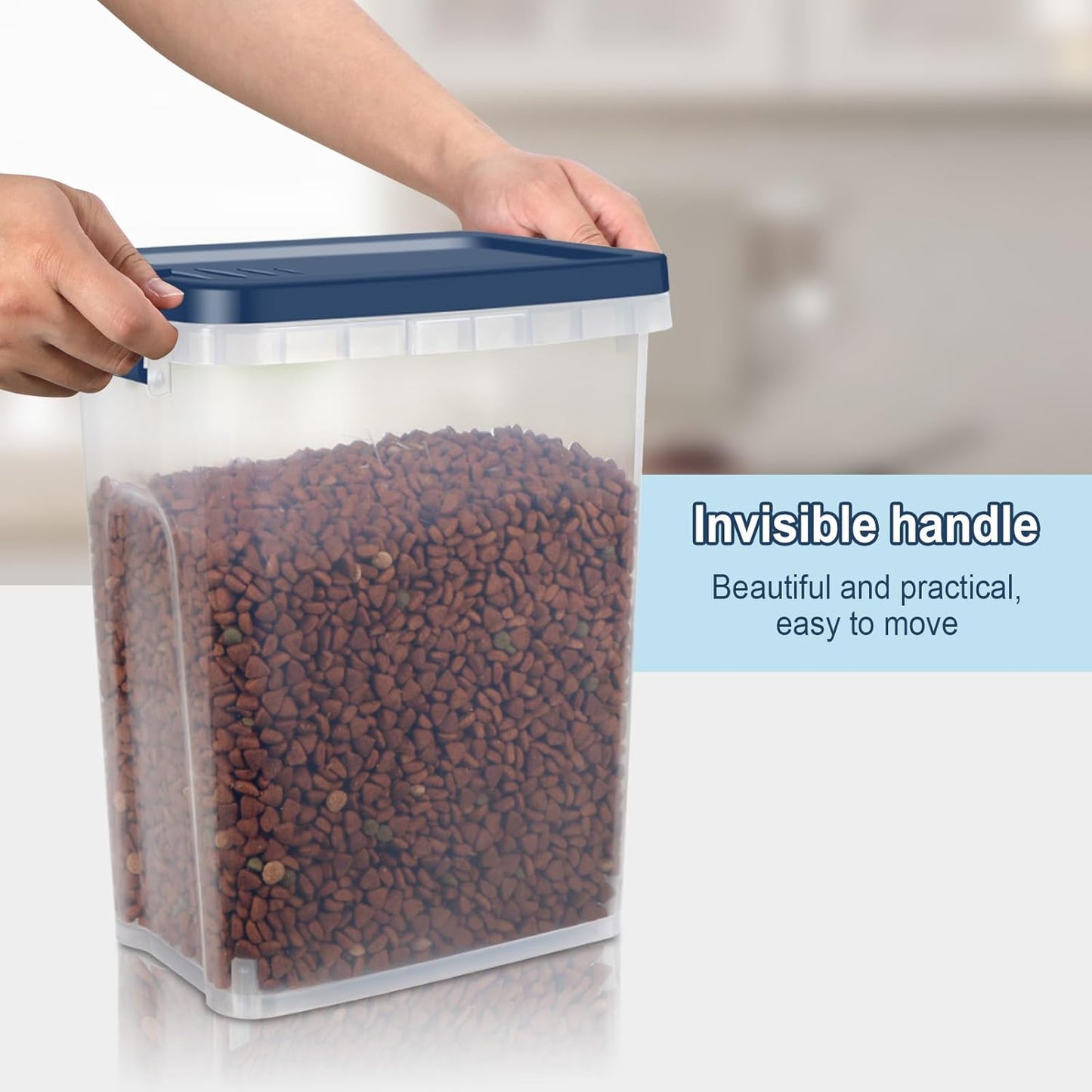 6 lbs Airtight Dog Cat Food Storage Container and Dog Treat Containers BPA-Free, PET Clear Stackable Pet Storage Bin, 1-Cup Scoop, 1-Sponge cleaning brush, Pop Top, With handle, Easy Mobility-Medium