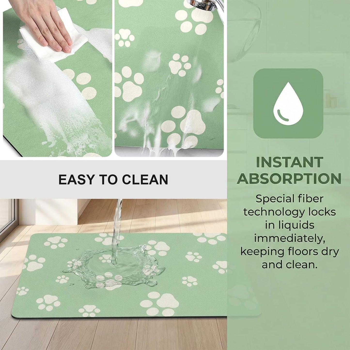 18"×30" Dog Food Mat-Absorbent Dog Mat for Food and Water, No Stains Quick Dry Cat Food Bowl Mat with Footprints for Messy Drinkers,Dark Grey