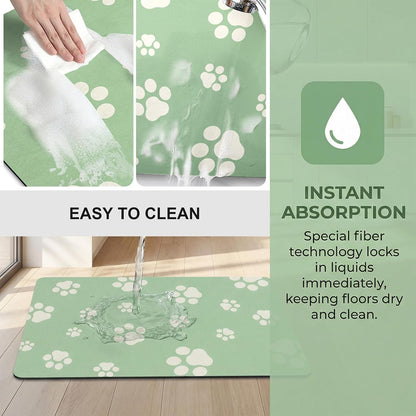 18"×30" Dog Food Mat-Absorbent Dog Mat for Food and Water, No Stains Quick Dry Cat Food Bowl Mat with Footprints for Messy Drinkers,Dark Grey