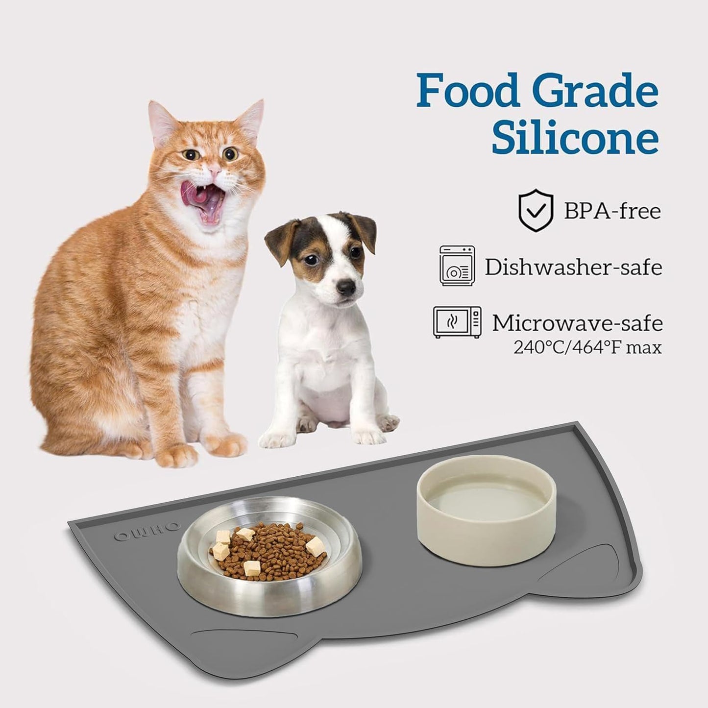 OHMO - Cat Food Mat, Silicone Pet Feeding Mat for Floor Non-Skid Waterproof Dog Water Bowl Tray, Easy to Clean Pet Placemat (Erythrinus, 18 * 9.8'')