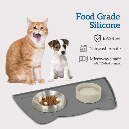 OHMO - Cat Food Mat, Silicone Pet Feeding Mat for Floor Non-Skid Waterproof Dog Water Bowl Tray, Easy to Clean Pet Placemat (Erythrinus, 18 * 9.8'')