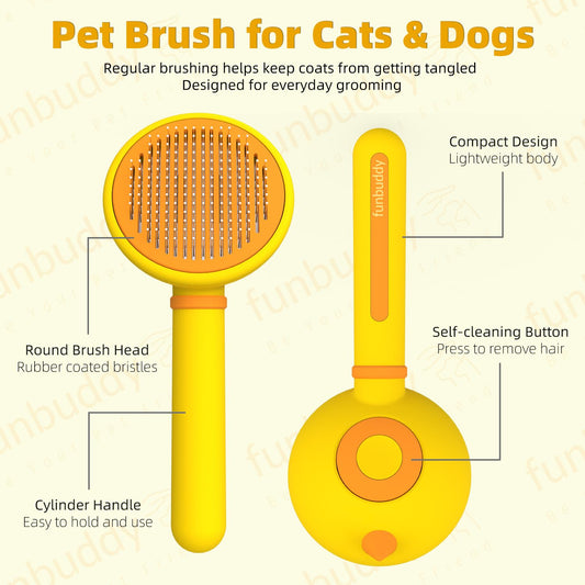 Cat Brush for Shedding, Self-Cleaning Slicker Brush for Indoor Cats, Gently Remove Loose Fur, Pet Grooming Massage Deshedding Tool, Suits Long & Short Haried Cats and Dogs