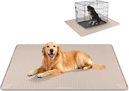 Silicone Dog Crate Mat, 50"x35" Under Dog Crate Kennel Pad with Raised Edge, Washable Dogs Bed Mat, Waterproof, Leakproof, Protect Floors (Green)