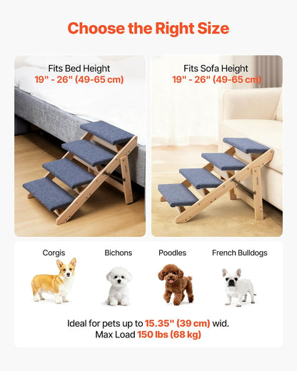 VEVOR Wood Pet Stairs, 2-Step Dog Stairs for Beds, Sofa & Cars, 110lbs Load Capacity, Floded Flat Design, Stable & Sturdy Cat & Dog Step Ladder for Small Medium Large Older Pet Puppy Essentials