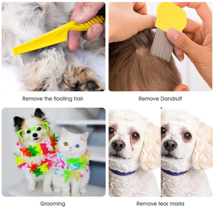 Cat & Dog Grooming Set - Fine Tooth Comb for Removing Dandruff Flakes & Hair (Blue)